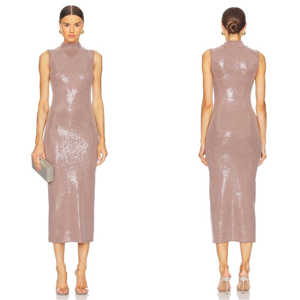 RETROFETE Dove Sequin Embellished Knit Sweater Truffle Midi Dress Sz XS